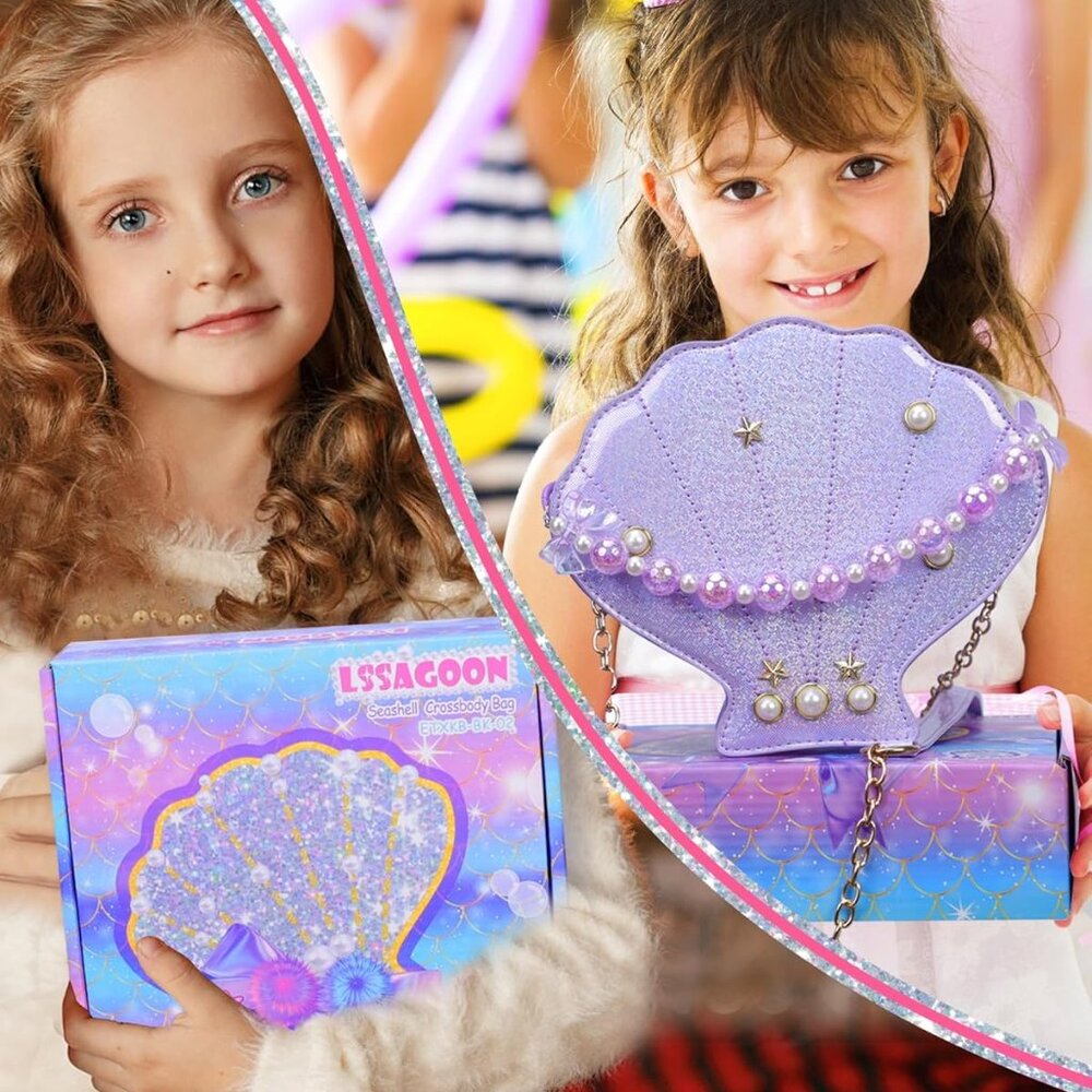 Shells Little Girl Crossbody Purse for Toddler,Shoulder Handbag,Pearl Princess C - Picture 6 of 7